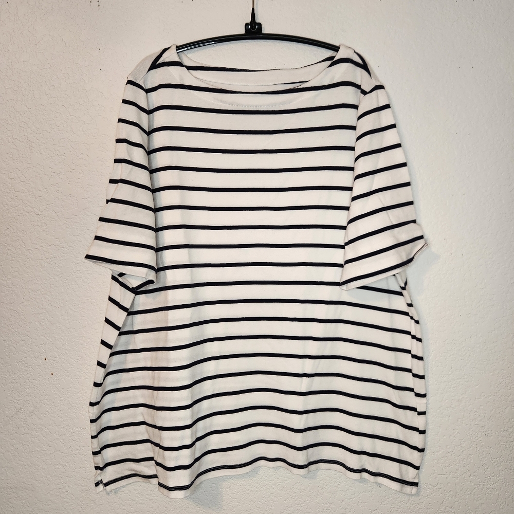 CJ Banks Layer-Your-Look‎ Black and White Striped Short Sleeve Top, Size 2X